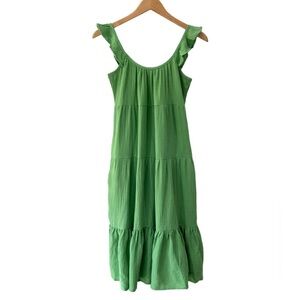 Marine Layer Jude flutter sleeve dress Small Jade green midi tiered gauzy NWT